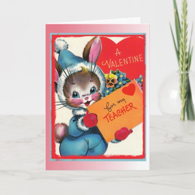 Retro "A Valentine for My Teacher" Greeting Card (Front)