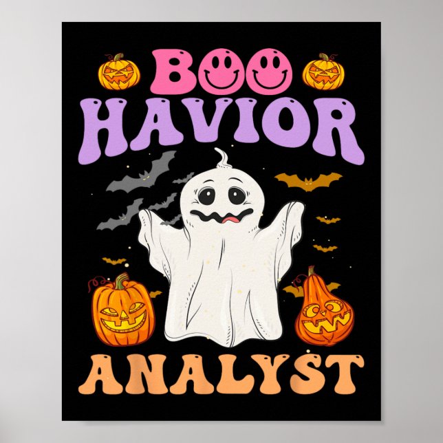 Retro Aba Therapist Bcba Halloween Ghost Boo Havio Poster (Front)