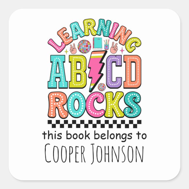 Retro abc this book belongs to kids bookplate (Front)