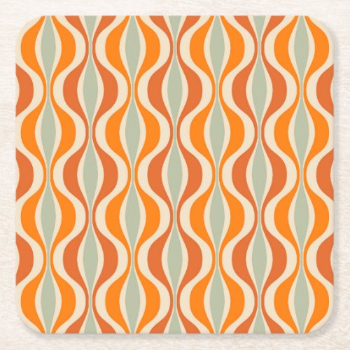 Retro Abstract 50s_60s Seamless Style Square Paper Coaster