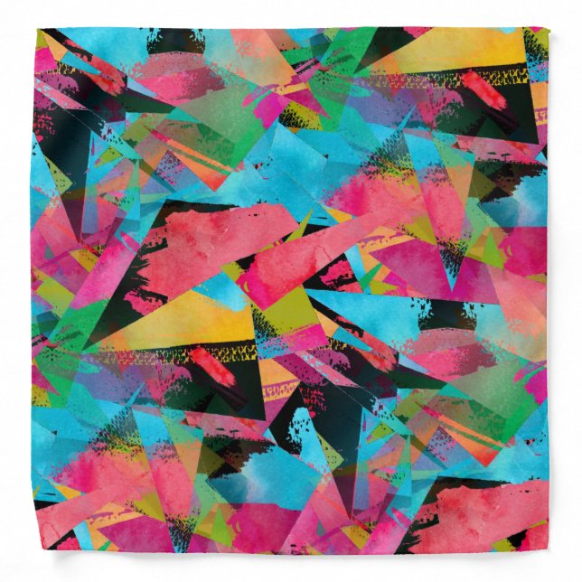 Retro Abstract 80s Geometric Neon Bandana (Front)