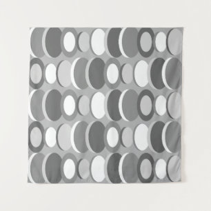 Retro Abstract Art Circles Gray Tapestry