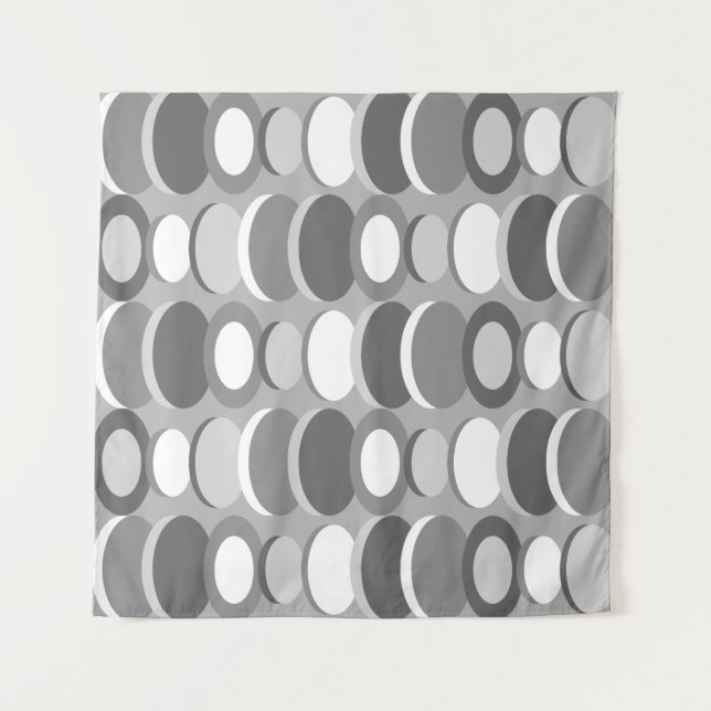 Retro Abstract Art Circles Gray Tapestry (Front)