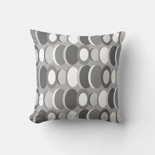 Retro Abstract Art Circles Gray Throw Pillow (Front)