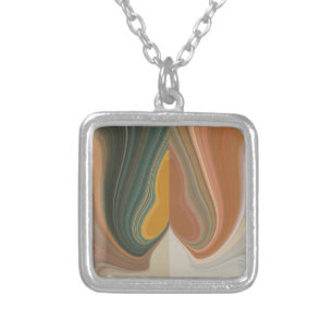 Retro Abstract Art Print Silver Plated Necklace