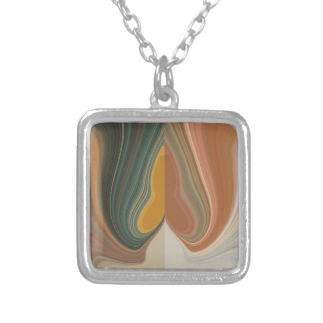 Retro Abstract Art Print Silver Plated Necklace (Front)