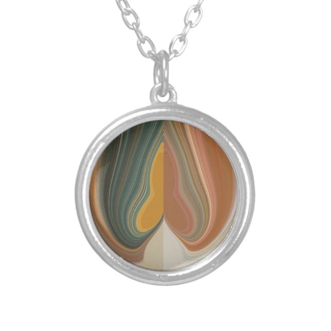 Retro Abstract Art Print Silver Plated Necklace (Front)