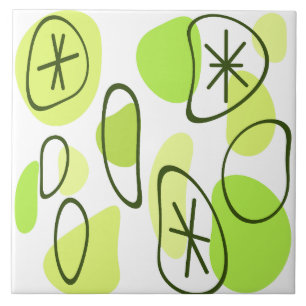 Retro Abstract Art Rocks Chartreuse Ceramic Tile