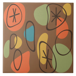 Retro Abstract Art Rocks Multicolored Dark Ceramic Tile