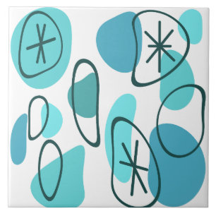 Retro Abstract Art Rocks Turquoise Ceramic Tile