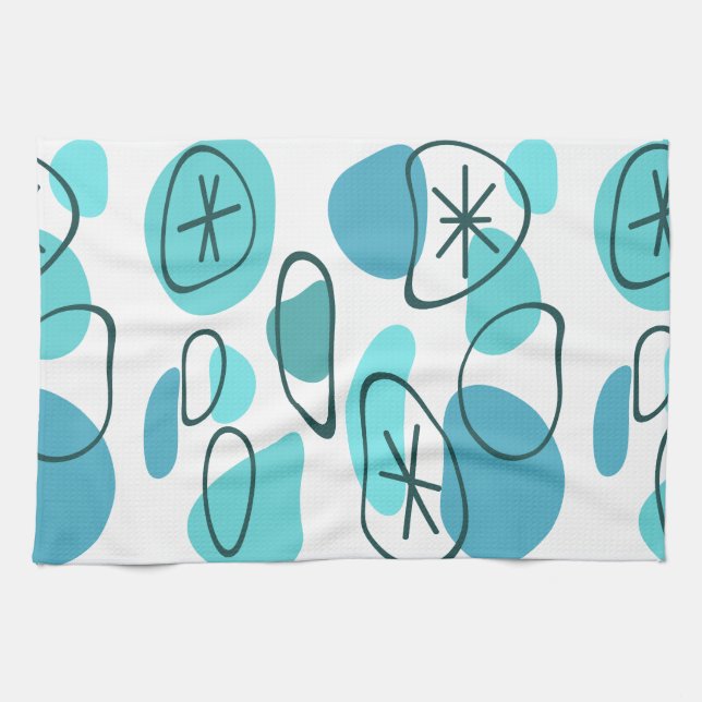 Retro Abstract Art Rocks Turquoise Kitchen Towel (Horizontal)