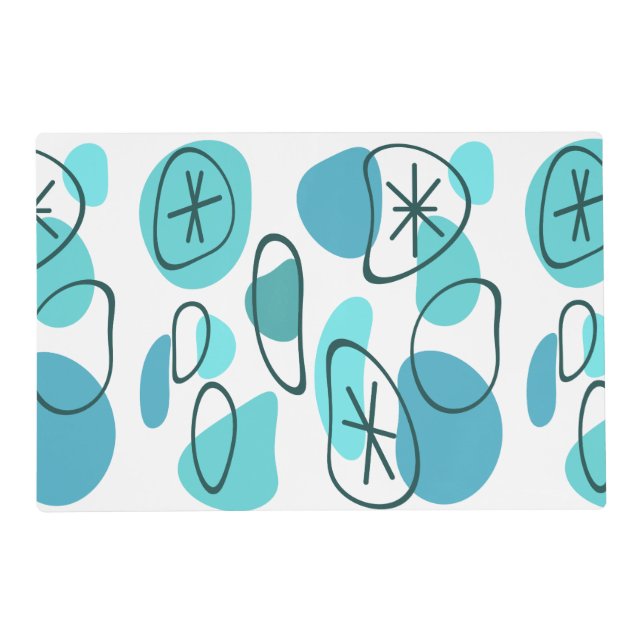 Retro Abstract Art Rocks Turquoise Placemat (Front)