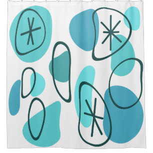 Retro Abstract Art Rocks Turquoise Shower Curtain