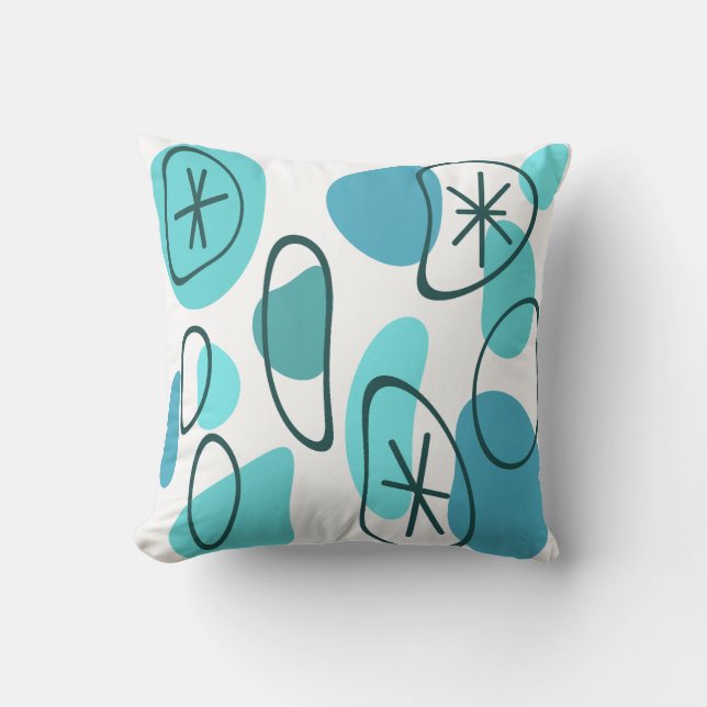 Retro Abstract Art Rocks Turquoise Throw Pillow (Front)