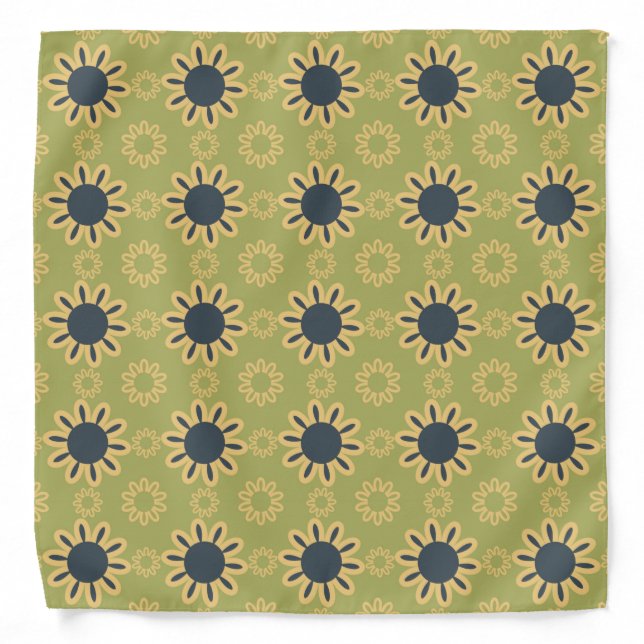 Retro Abstract Black and Yellow Flowers Pattern Bandana (Front)