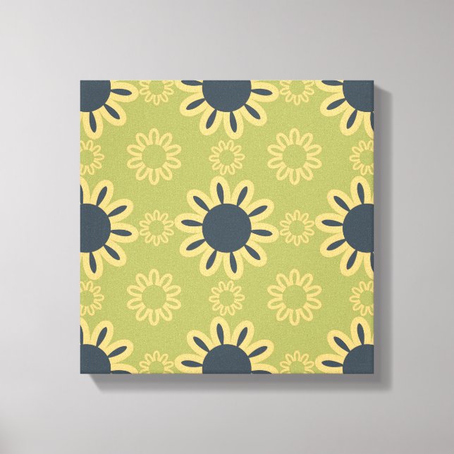 Retro Abstract Black and Yellow Flowers Pattern Canvas Print (Front)