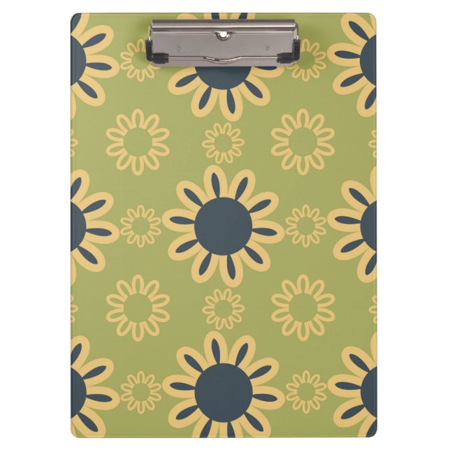 Retro Abstract Black and Yellow Flowers Pattern Clipboard (Front)
