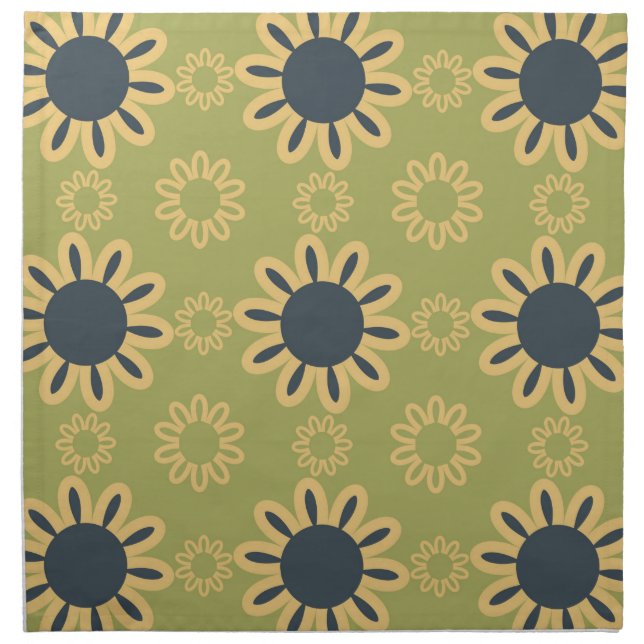 Retro Abstract Black and Yellow Flowers Pattern Cloth Napkin (Front)