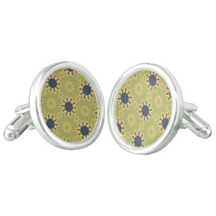 Retro Abstract Black and Yellow Flowers Pattern Cufflinks