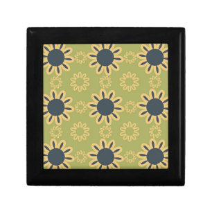 Retro Abstract Black and Yellow Flowers Pattern Gift Box