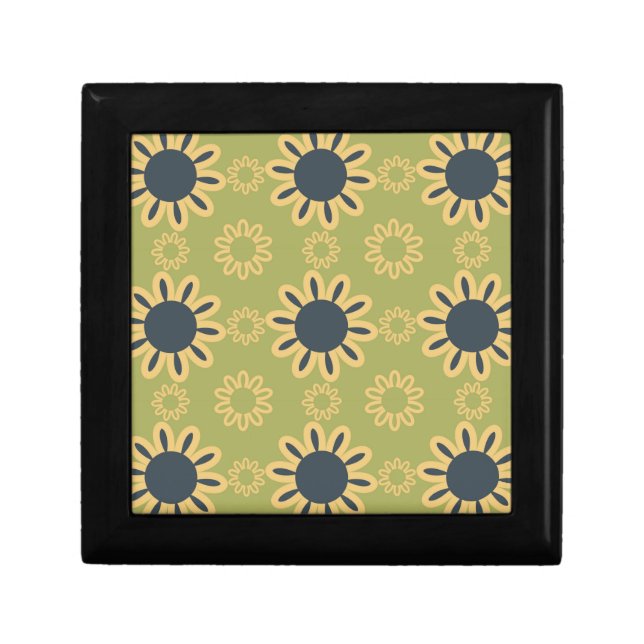 Retro Abstract Black and Yellow Flowers Pattern Gift Box (Front)
