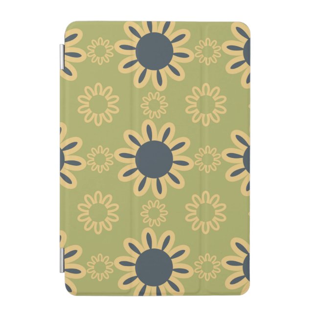 Retro Abstract Black and Yellow Flowers Pattern iPad Mini Cover (Front)