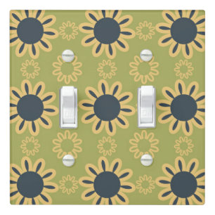 Retro Abstract Black and Yellow Flowers Pattern Light Switch Cover