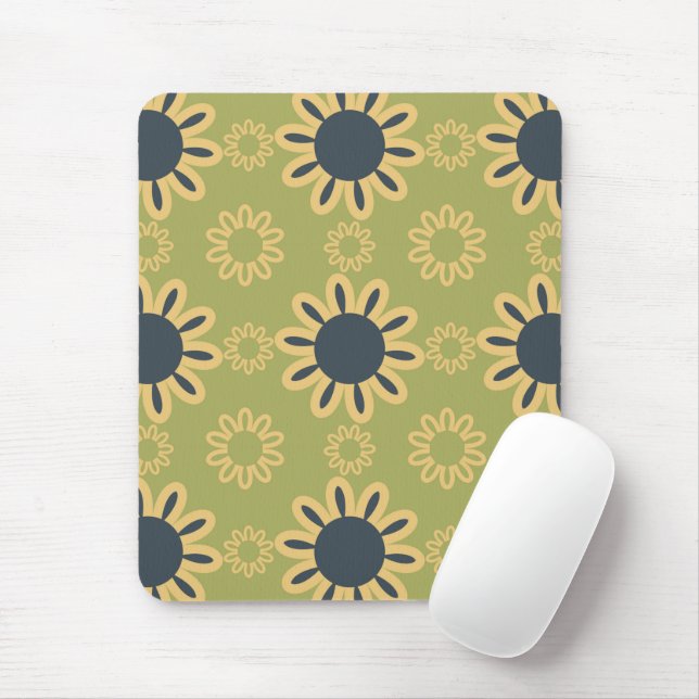 Retro Abstract Black and Yellow Flowers Pattern Mouse Pad (With Mouse)