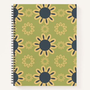 Retro Abstract Black and Yellow Flowers Pattern Notebook