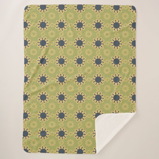 Retro Abstract Black and Yellow Flowers Pattern Sherpa Blanket (Front)