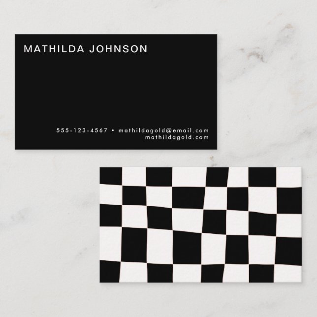 Retro Abstract Black White Checkerboard Simple Business Card (Front/Back)