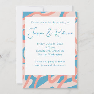 Retro Abstract Blue All In One Budget Wedding Invitation