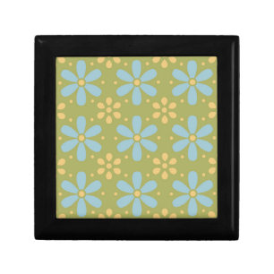 Retro Abstract Blue and Yellow Flowers on Green Gift Box