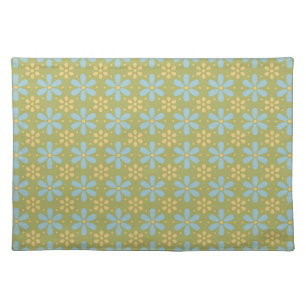Retro Abstract Blue and Yellow Flowers Pattern Cloth Placemat