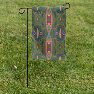 Retro Abstract Blue, Green and Orange Pattern Garden Flag