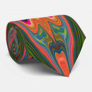 Retro Abstract Blue, Green and Orange Pattern Neck Tie