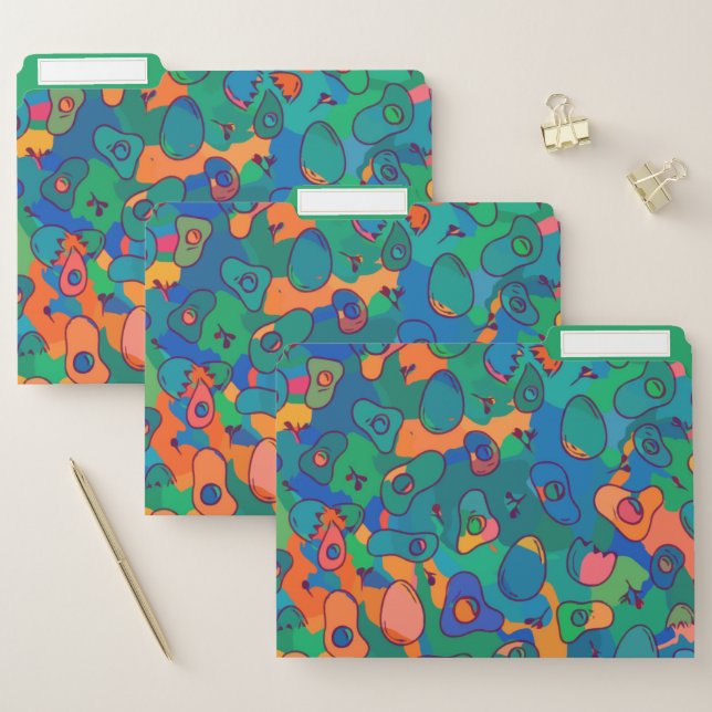 Retro Abstract Blue Green Doodle Line Art File Folder (Set)