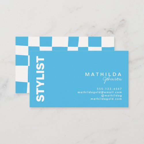 Retro Abstract Blue White Checkerboard Artsy Business Card