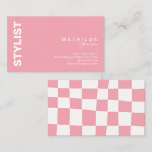 Retro Abstract Blush White Checkerboard Artsy Business Card