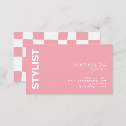 Retro Abstract Blush White Checkerboard Artsy  Business Card