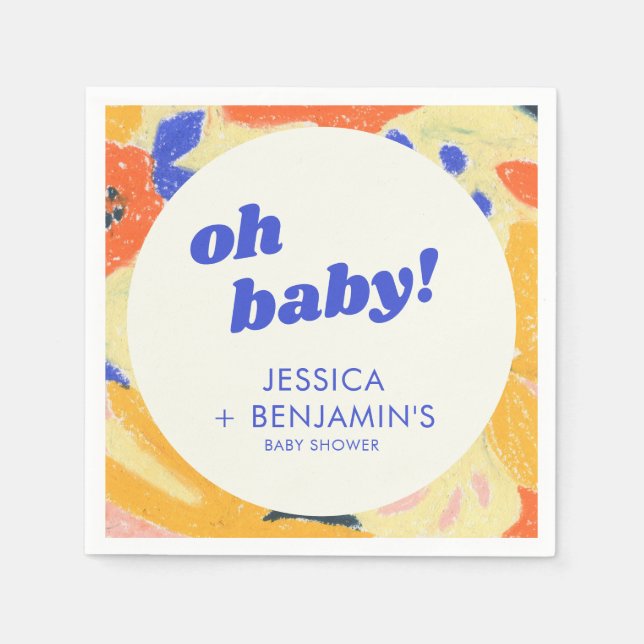 Retro Abstract Botanical Fun Baby Shower Custom Napkins (Front)