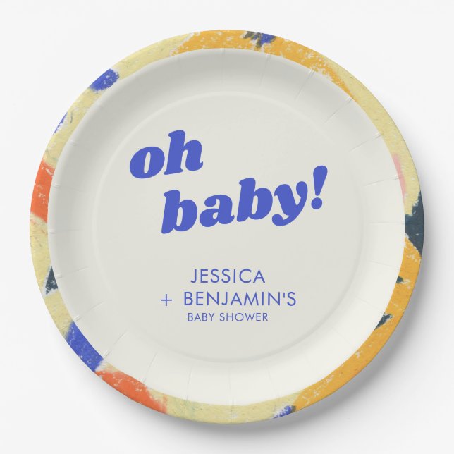 Retro Abstract Botanical Fun Baby Shower Custom Paper Plates (Front)