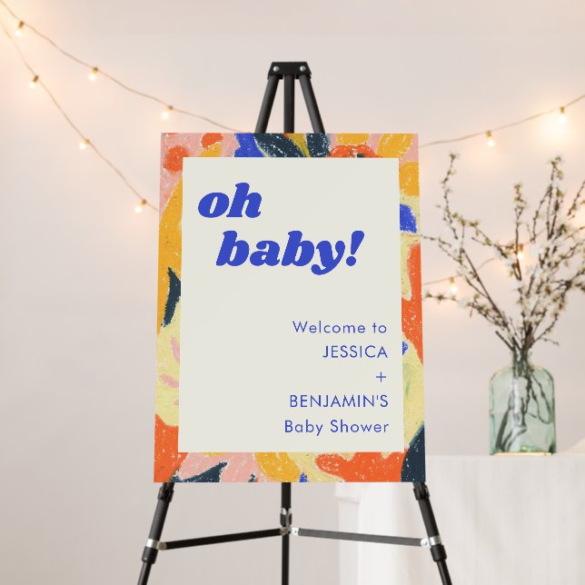 Retro Abstract Botanical Fun Baby Shower Welcome Foam Board (In Situ (Stand))