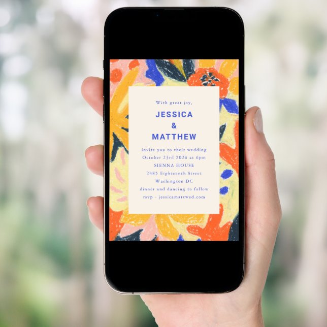 Retro Abstract Botanical Fun Wedding All In One Invitation (Front Digital)