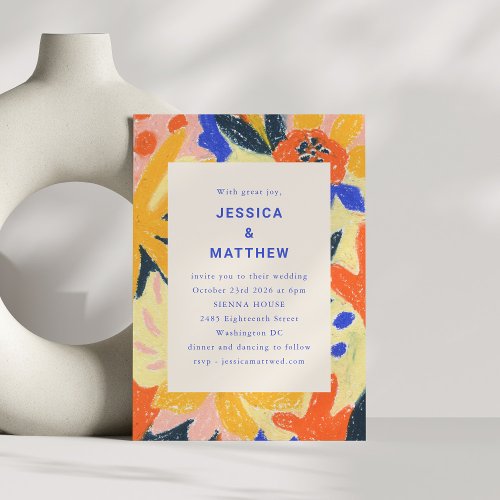 Retro Abstract Botanical Fun Wedding All In One Invitation