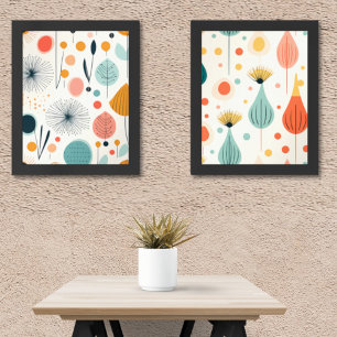 Retro Abstract Botanical Print Wall Art Sets