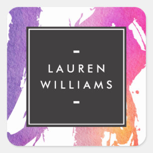 Retro Abstract Bright Watercolor Brushstrokes Square Sticker