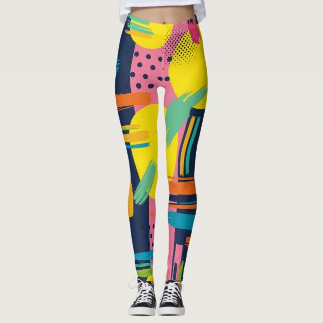 Retro Abstract Brushstroke (11) Leggings (Front)