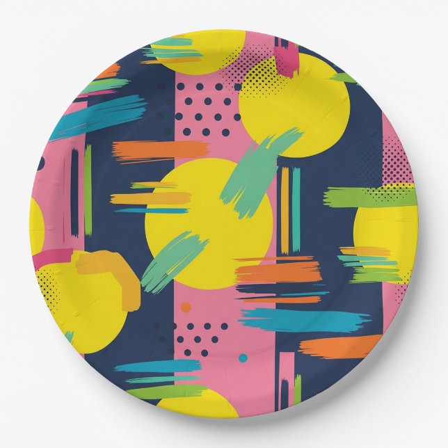 Retro Abstract Brushstroke (11) Paper Plates (Front)