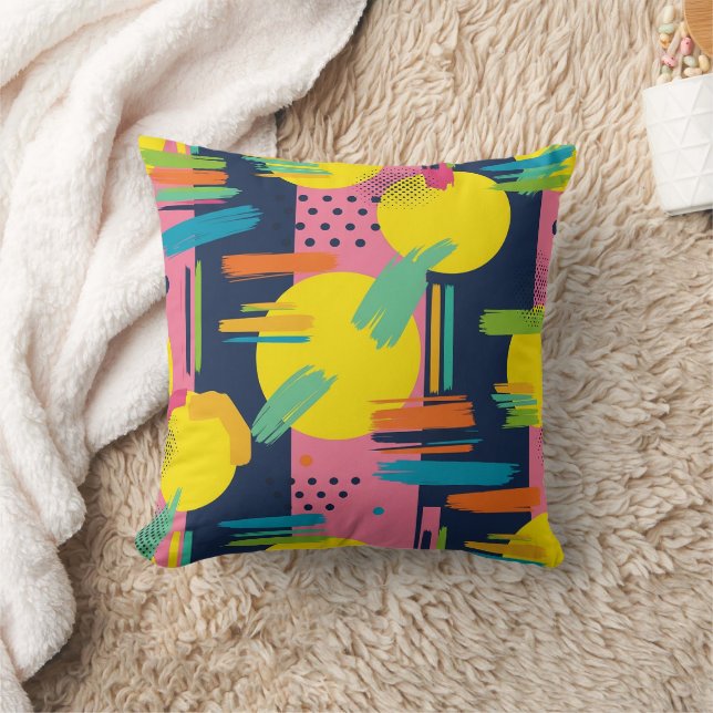 Retro Abstract Brushstroke (11) Throw Pillow (Blanket)